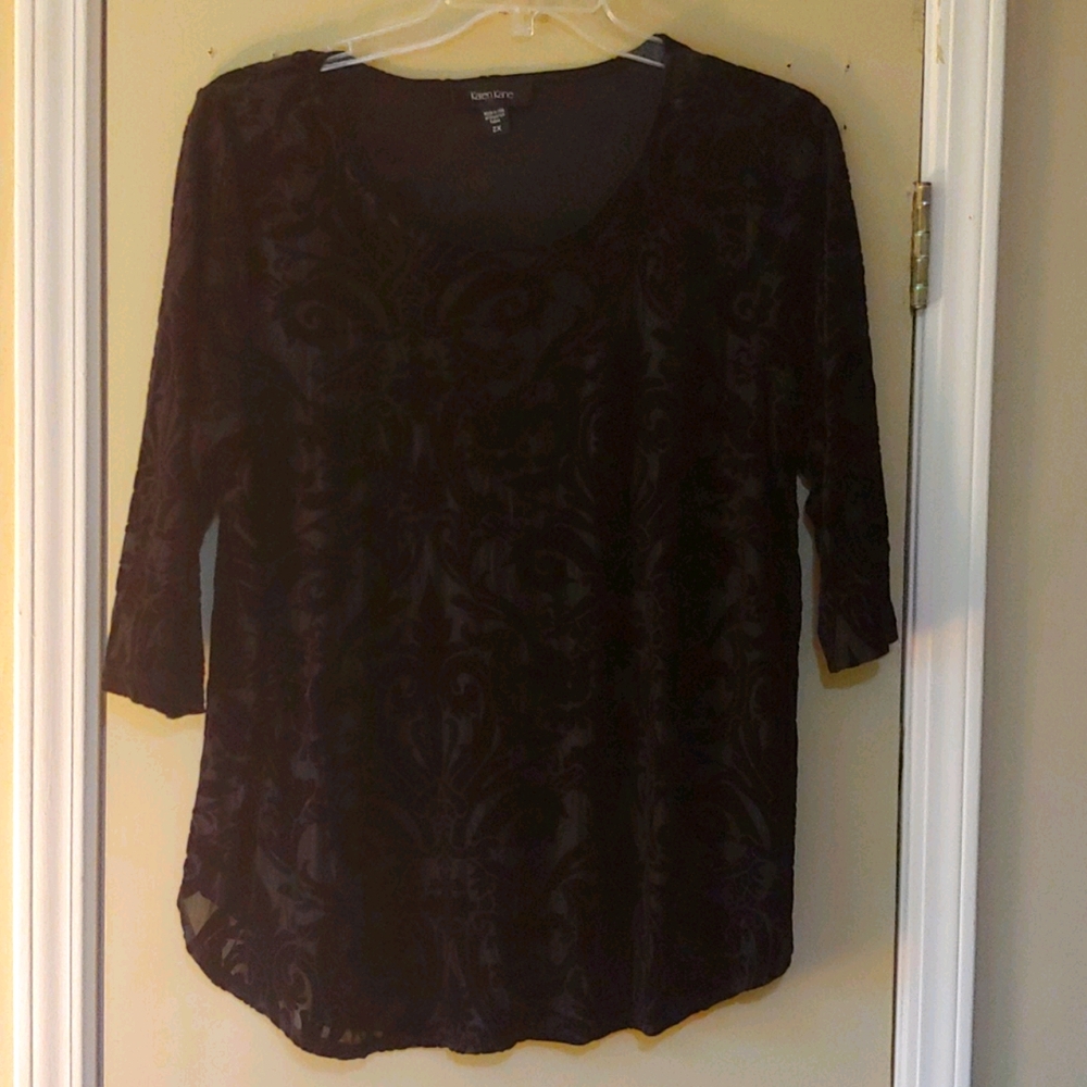 Classic Black Burnout Velvet Pullover Top size 2X